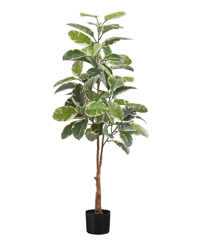 Monarch Specialties 52" Indoor Artificial Floor Rubber Tree with Black Pot