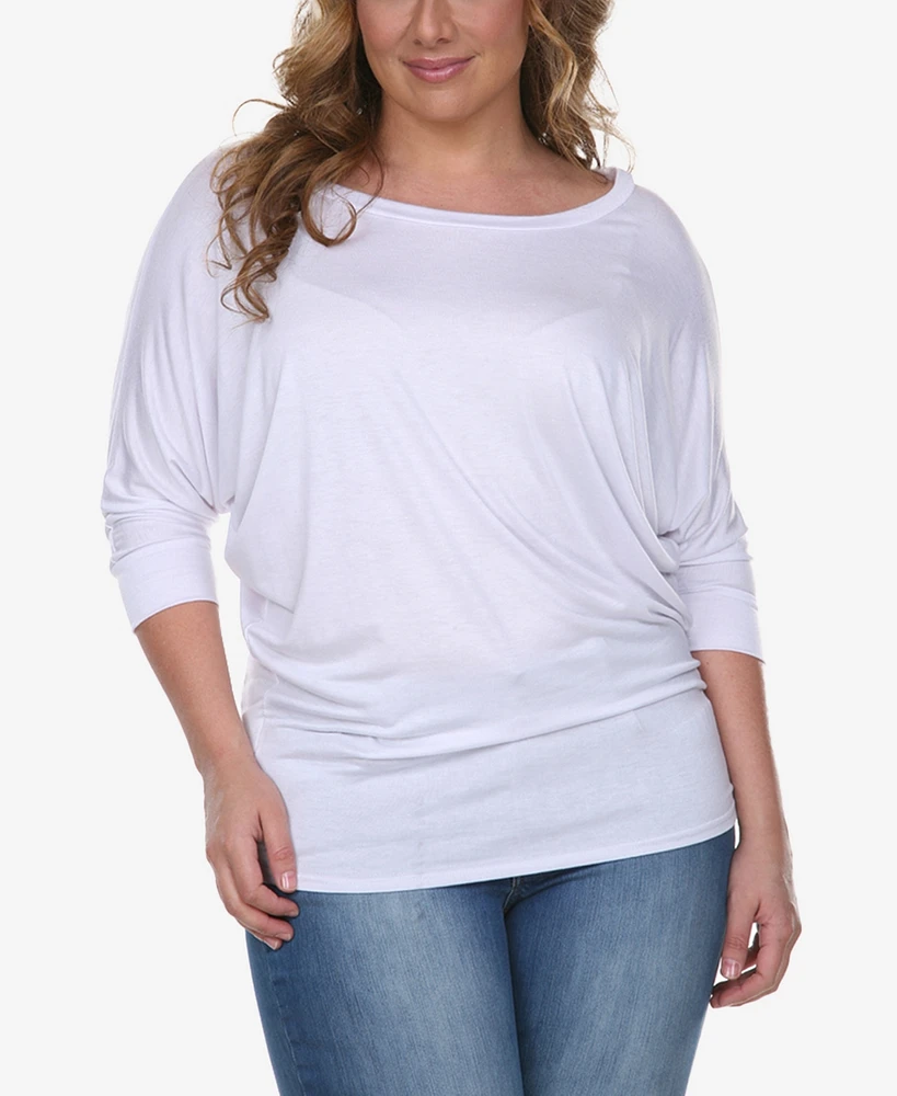 White Mark Plus Bat Sleeve Tunic Top