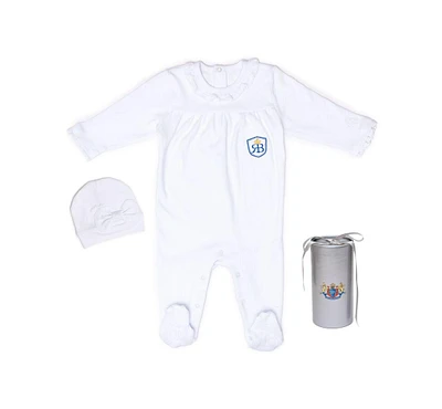 Royal Baby Collection Organic Cotton Gloved Footed Coverall With Bow Hat Gift Box