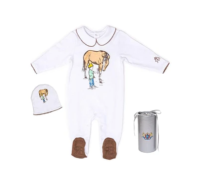 Royal Baby Collection Organic Cotton Gloved Footed Coverall With Hat Gift Box
