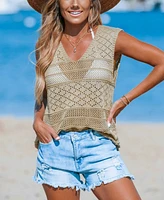 Cupshe Women's Khaki Crochet Cover-Up Top