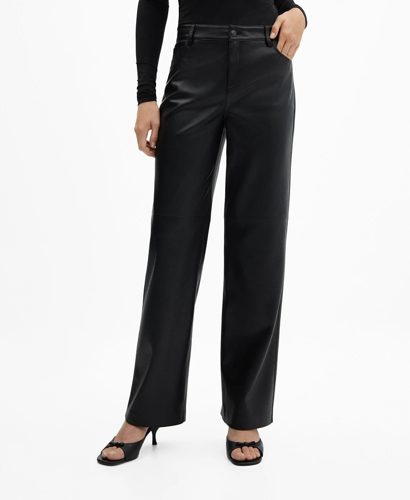 Mango Women's Leather Effect High Waist Pant