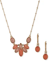 Anne Klein Gold-Tone Mixed Stone Statement Necklace & Drop Earrings Set