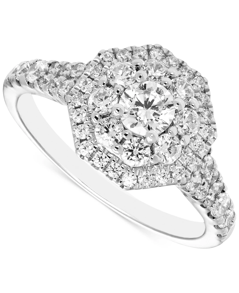 Diamond Hexagon Halo Engagement Ring (1 ct. t.w.) in 14k White Gold