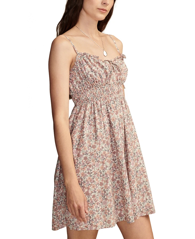 Lucky Brand Women's Printed Sweetheart-Neck Smocked Cotton Mini Dress