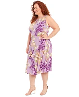 London Times Plus Size Floral-Print Jersey Dress