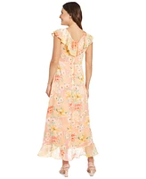 London Times Petite Short-Sleeve Chiffon Maxi Dress