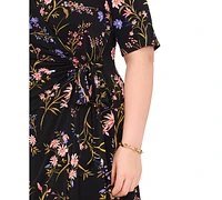 Msk Plus Floral-Print Wrap Midi Dress
