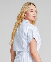 And Now This Women's Button-Front Linen Blend Shirt