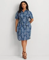 Lauren Ralph Plus Linen Floral Shirtdress