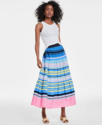 On 34th Women's Cotton Multi-Stripe Tiered Maxi Skirt, Created for Macy's