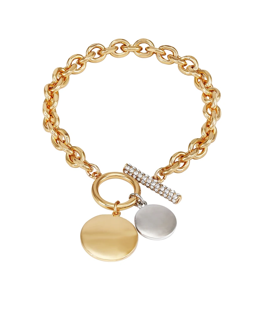 T Tahari Gold-Tone Coin Pendant Toggle Line Bracelet