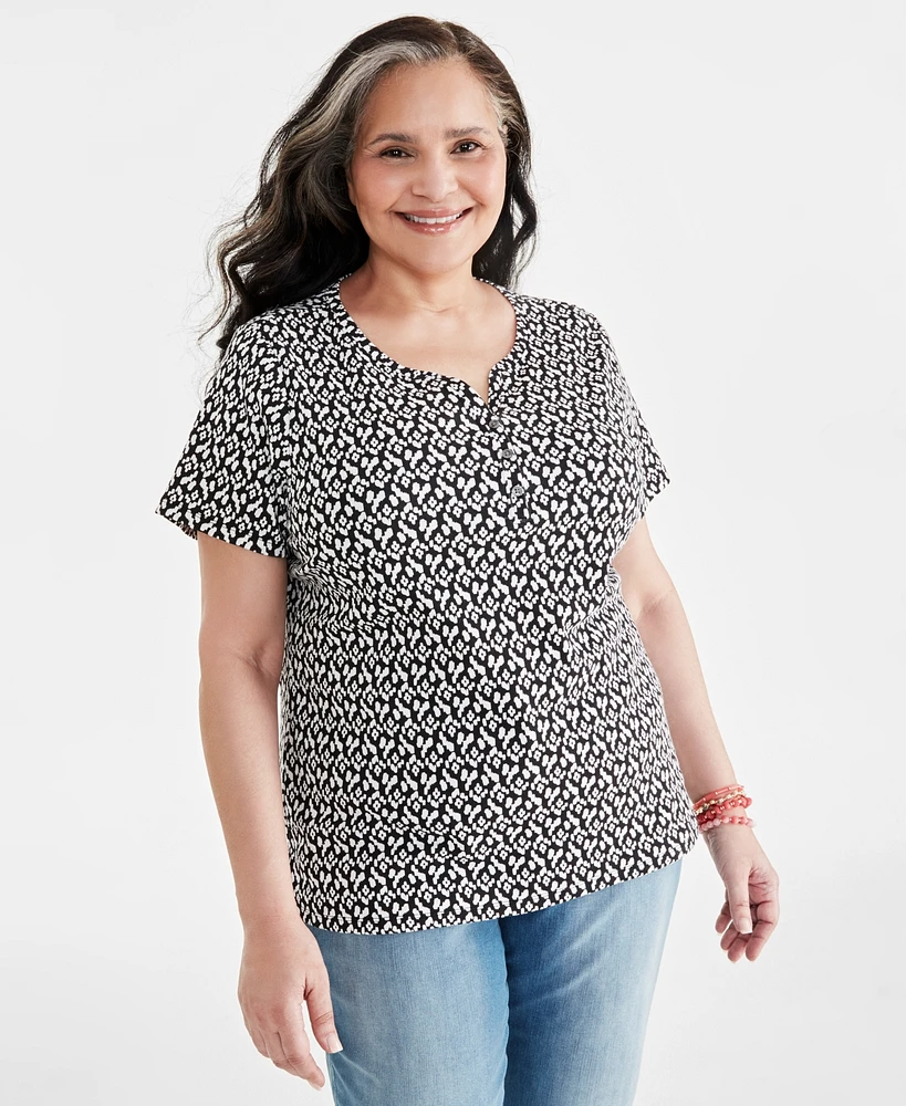 Style & Co Plus Size Printed Short-Sleeve Henley Top