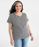 Style & Co Plus Size Printed Short-Sleeve Henley Top