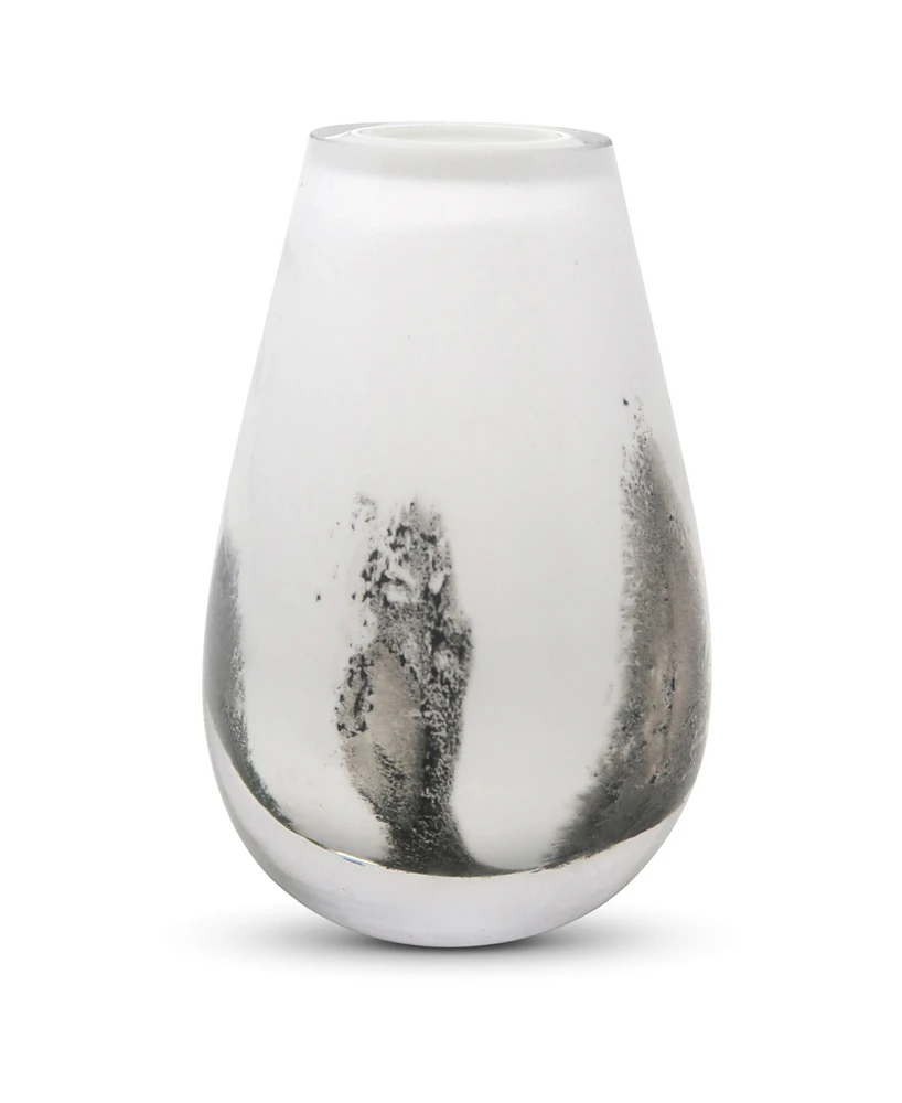 Vivience 6.5"H White with Black Strokes Glass Bud Vase