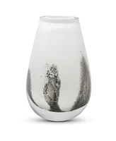 Vivience 6.5"H White with Black Strokes Glass Bud Vase