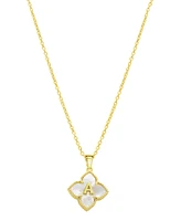 Adornia 14K Gold-Plated White Mother-of-Pearl Initial Floral Necklace