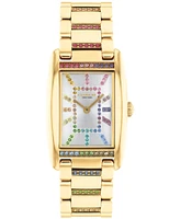 Coach Women's Reese Gold-Tone Stainless Steel and Rainbow Crystal Watch 24mm