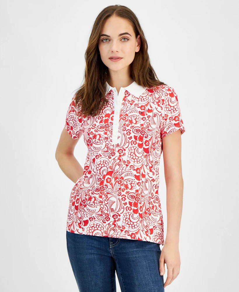 Tommy Hilfiger Women's Floral-Print Short-Sleeve Polo Top