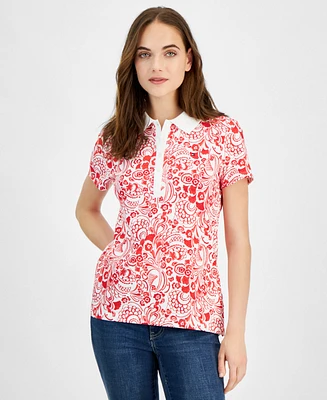 Tommy Hilfiger Women's Floral-Print Short-Sleeve Polo Top