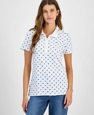 Tommy Hilfiger Women's Dot Print Short Sleeve Polo Shirt