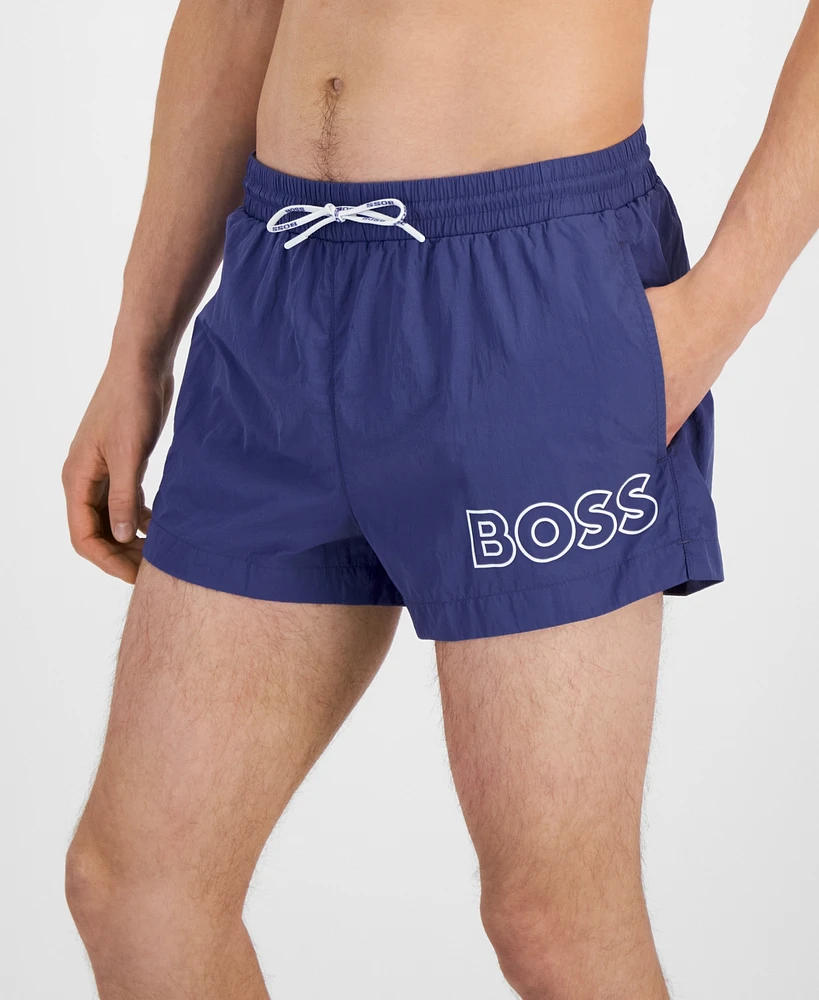 Boss by Hugo Men's Mooneye Outlined Logo Drawstring 3" Swim Trunks