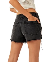 Free People Women's Now Or Never High Rise Frayed Cotton Denim Shorts