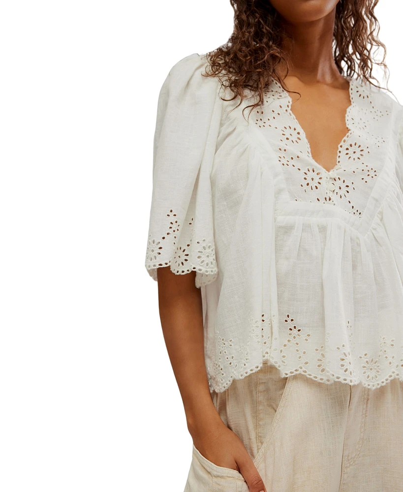 Free People Women's Costa Eyelet Embroidered Cotton Top