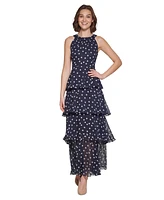 Tommy Hilfiger Women's Dot-Print Tiered Maxi Dress