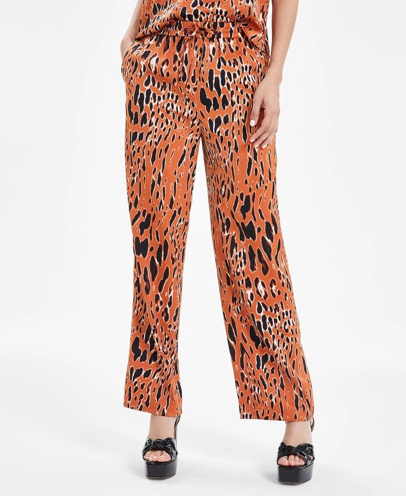 Bar Iii Women's Animal-Print Drawstring-Waist Pants, Created for Macy's