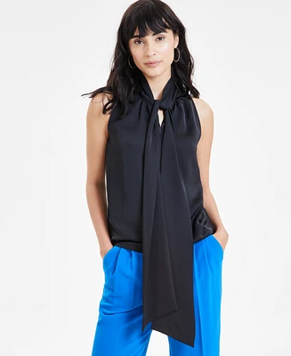 Bar Iii Women's Sleeveless Tie-Neck Blouse, Created for Macy's