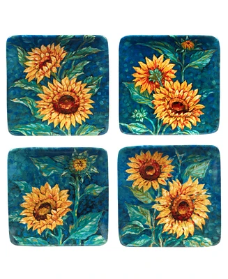 Certified International Golden Sunflowers Set of 4 Canape Plates
