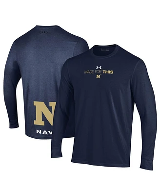 Men's and Women's Under Armour Navy Navy Midshipmen 2024 On-Court Bench Unity Performance Long Sleeve T-shirt