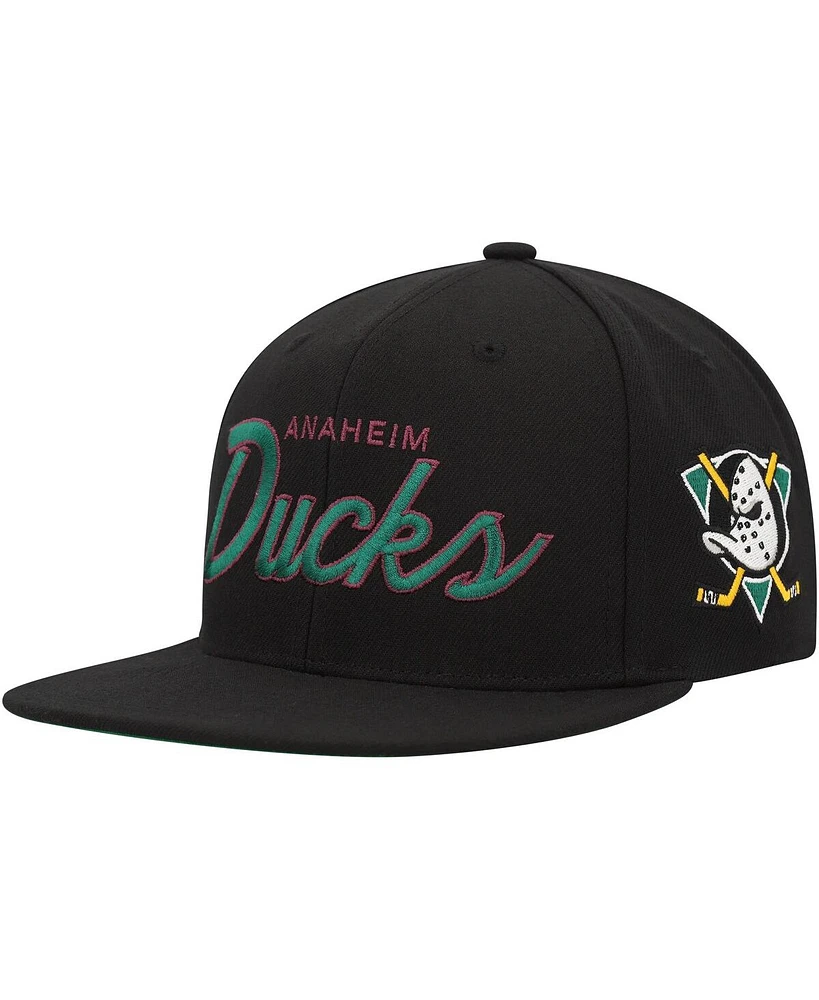 Men's Mitchell & Ness Black Anaheim Ducks Core Team Script 2.0 Snapback Hat