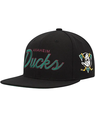 Men's Mitchell & Ness Black Anaheim Ducks Core Team Script 2.0 Snapback Hat