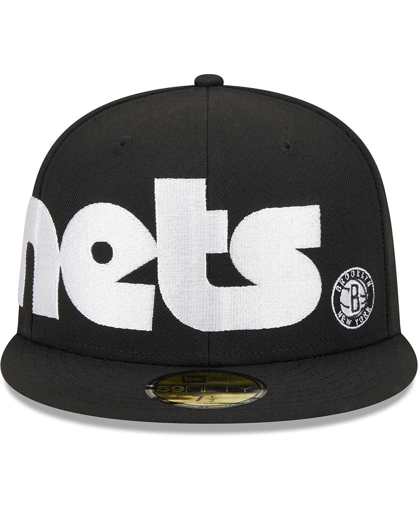 Men's New Era Black Brooklyn Nets Checkerboard Uv 59FIFTY Fitted Hat