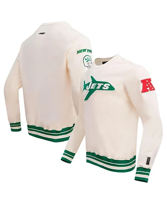 Men's Pro Standard Cream New York Jets Retro Classics Fleece Pullover Sweatshirt