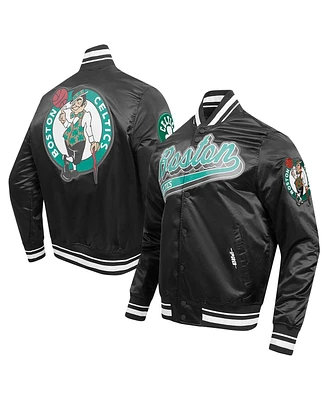 Men's Pro Standard Black Boston Celtics Script Tail Full-Snap Satin Varsity Jacket