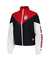 Women's 5th & Ocean by New Era Navy Uswnt Cropped Full-Zip Windbreaker Jacket