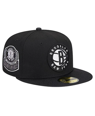 Men's New Era Black Brooklyn Nets Active Satin Visor 59FIFTY Fitted Hat