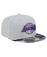 Men's New Era Gray Los Angeles Lakers Active Color Camo Visor 59FIFTY Fitted Hat