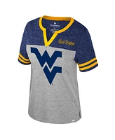 Women's Colosseum Heather Gray West Virginia Mountaineers Kate Colorblock Notch Neck T-shirt