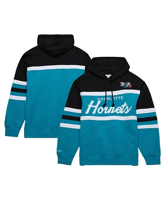 Men's Mitchell & Ness Teal, Black Charlotte Hornets Head Coach Pullover Hoodie
