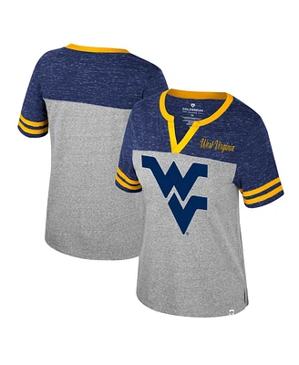 Women's Colosseum Heather Gray West Virginia Mountaineers Kate Colorblock Notch Neck T-shirt