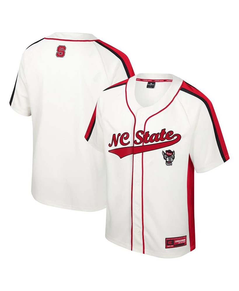 Men's Colosseum Cream Distressed Nc State Wolfpack Ruth Button-Up Baseball Jersey