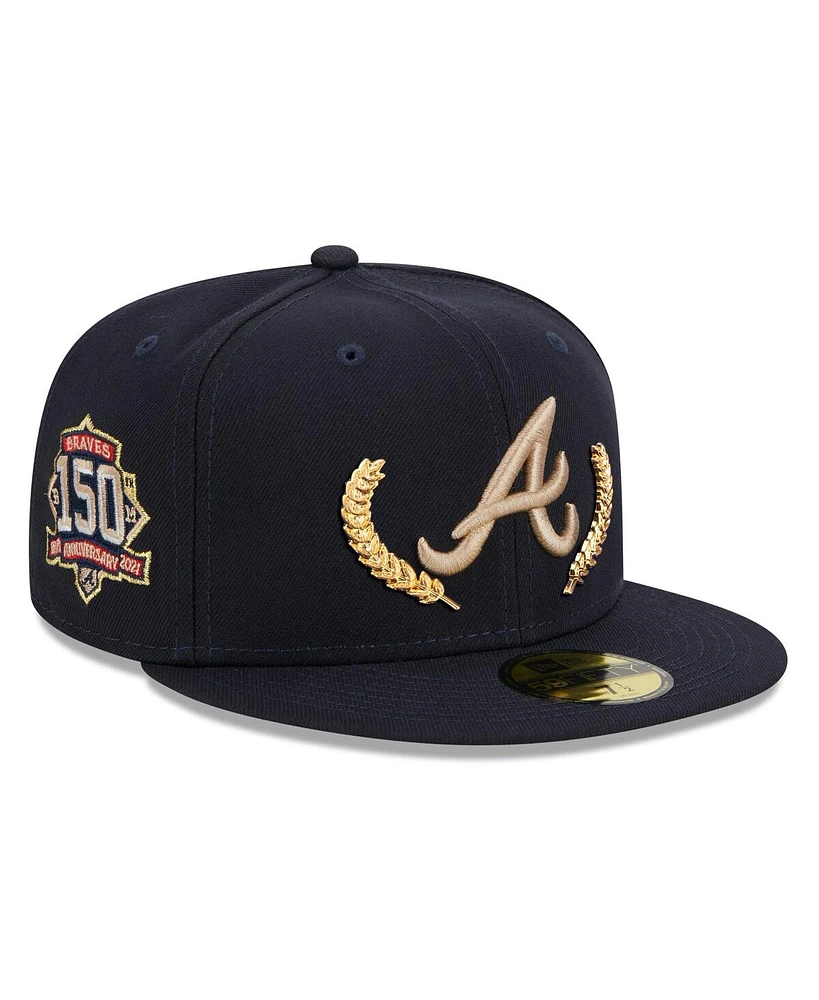 Men's New Era Navy Atlanta Braves Gold Leaf 59FIFTY Fitted Hat