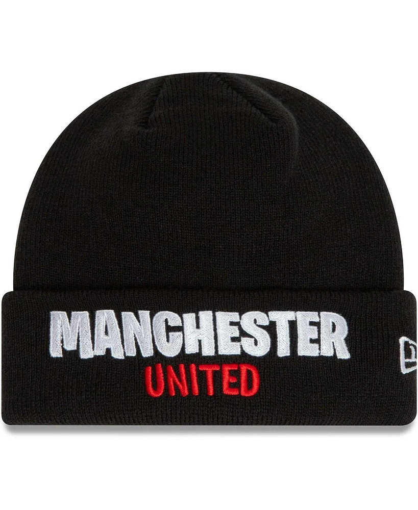 Youth Boys and Girls New Era Black Manchester United Wordmark Cuffed Knit Hat