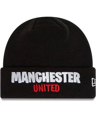 Youth Boys and Girls New Era Black Manchester United Wordmark Cuffed Knit Hat
