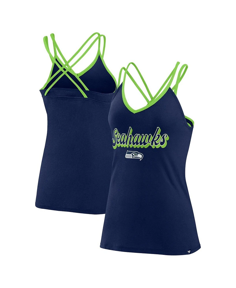 Women's Fanatics College Navy Seattle Seahawks Go For It Strappy Crossback Tank Top