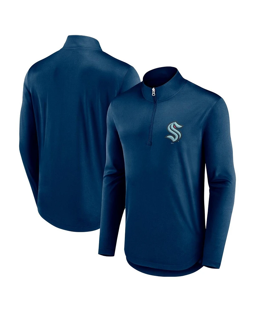 Men's Fanatics Deep Sea Blue Seattle Kraken Mock Neck Quarter-Zip Jacket